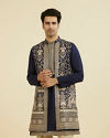 Elegant Dark Blue Ensemble Kurta Jacket Set